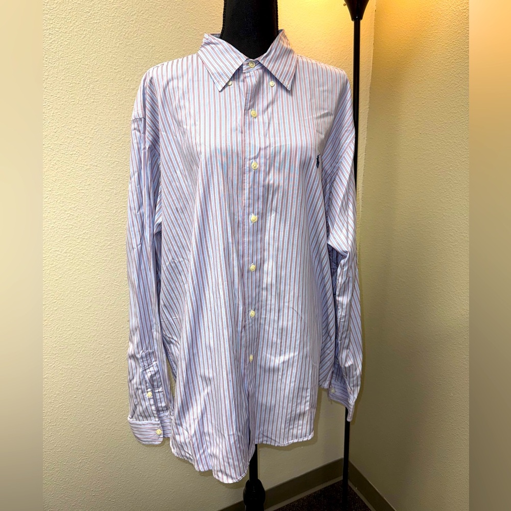 Ralph Lauren Classic Blue Stripe Button Down Long Sleeve Shirt. XXL.